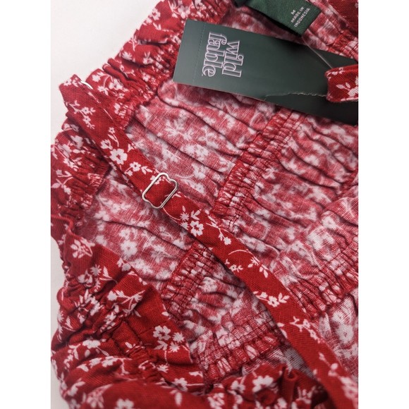 Wild Fable Women's Smocked Dress Sz Medium Red Floral Adjustable Strap NWT - Picture 6 of 10